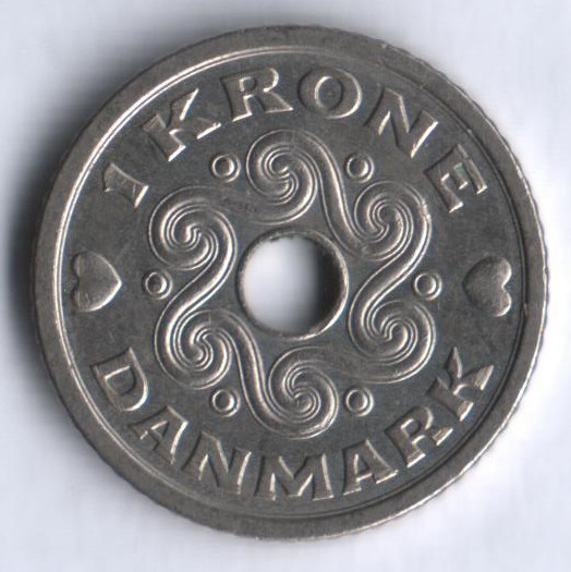 Монета 1 крона. 1994 год, Дания. LG;JP;A.
