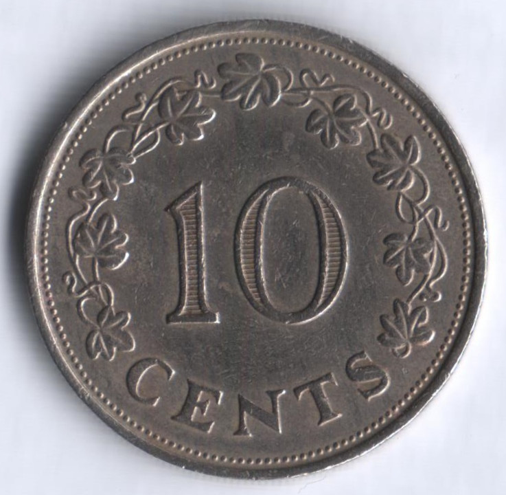 Монета 10 центов. 1972 год, Мальта.