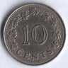 Монета 10 центов. 1972 год, Мальта.