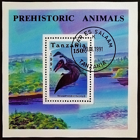 Мини-блок. "Доисторические животные". 1991 год, Танзания. Мини-блок. "Доисторические животные". 1991 год, Танзания.