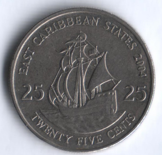 Монета 25 центов. 2004 год, Восточно-Карибские государства.