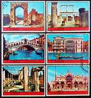 Набор марок (6 шт.). "Венеция и Помпеи". 1972 год, Аджман.
