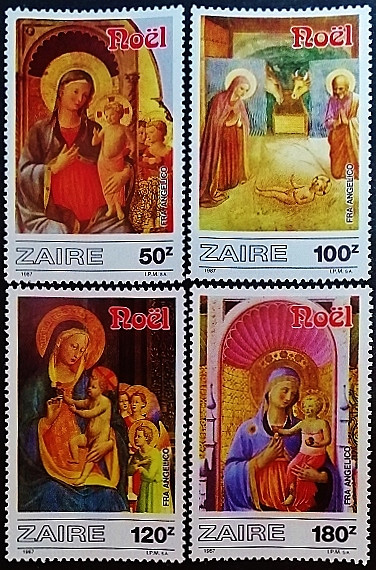 Набор марок (4 шт.). "Рождество — 600-летие Фра Беато Анджелико". 1987 год, Заир.