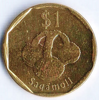 Монета 1 доллар. 2012 год, Фиджи. Полосатая фиджийская игуана.