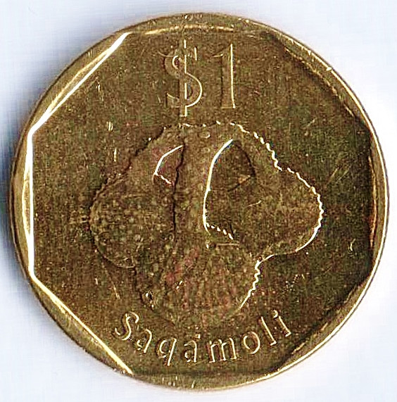 Монета 1 доллар. 2012 год, Фиджи. Полосатая фиджийская игуана.