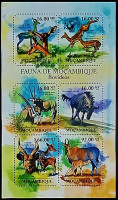 Блок марок (6 шт.). "Фауна Мозамбика - Копытные". 2011 год, Мозамбик.