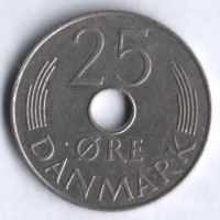 Монета 25 эре. 1977 год, Дания. S;B.
