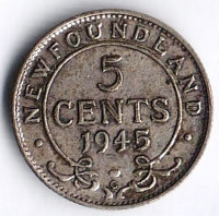 Монета 5 центов. 1945 год, Ньюфаундленд.