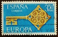 Почтовая марка. "Европа (C.E.P.T.) 1968 - Ключ". 1968 год, Испания.