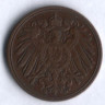 Монета 1 пфенниг. 1913 год (G), Германская империя.