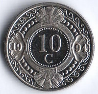 Монета 10 центов. 1994 год, Нидерландские Антильские острова.