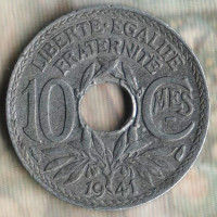 Монета 10 сантимов. 1941 год, Франция. "Cmes" с чертой, дата без точек.