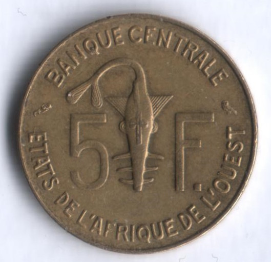 Монета 5 франков. 1972 год, Западно-Африканские Штаты.