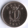 Монета 1 цент. 2001 год, Мальта.