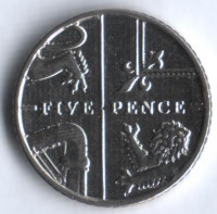 Монета 5 пенсов. 2013 год, Великобритания.