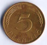Монета 5 пфеннигов. 1975(F) год, ФРГ.