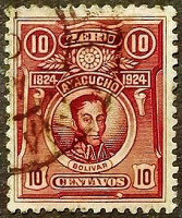 Почтовая марка (10 c.). "Симон Боливар". 1924 год, Перу.