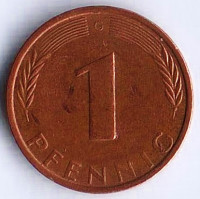 Монета 1 пфенниг. 1975(G) год, ФРГ.