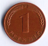 Монета 1 пфенниг. 1970(J) год, ФРГ. "J" маленькая.