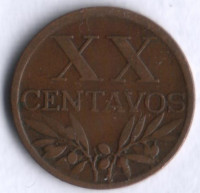 Монета 20 сентаво. 1944 год, Португалия.