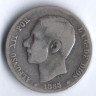 Монета 1 песета. 1885 год, Испания.