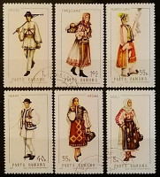 Набор почтовых марок  (6 шт.). "Народные костюмы (II)". 1969 год, Румыния.