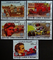 Набор почтовых марок (5 шт.). "75 лет Гран-при Франции". 1982 год, Мавритания.