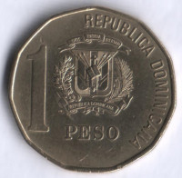 Монета 1 песо. 1997 год, Доминиканская Республика.
