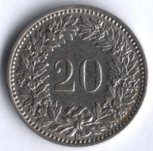 20 раппенов. 1932 год, Швейцария.