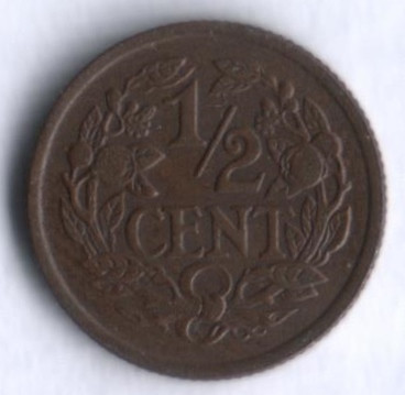 Монета 1/2 цента. 1934 год, Нидерланды.