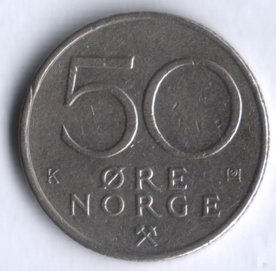 Монета 50 эре. 1984 год, Норвегия.