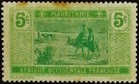 Марка почтовая (5 c.). "Пересечение пустыни". 1913 год, Мавритания.