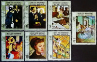 Набор марок (7 шт.) с блоком. "Картины Дега". 1967 год, Хадрамаут.