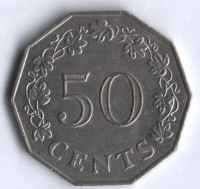 Монета 50 центов. 1972 год, Мальта.