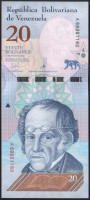 Банкнота 20 боливаров. 2018 год, Венесуэла.