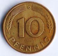 Монета 10 пфеннигов. 1981(D) год, ФРГ.