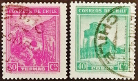 Набор марок (2 шт.). "Виды страны". 1938-1939 годы, Чили.