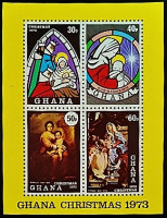 Блок марок (4 шт.). "Рождество". 1973 год, Гана.