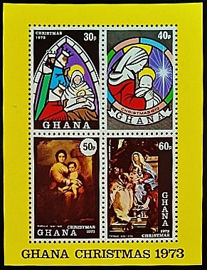 Блок марок (4 шт.). "Рождество". 1973 год, Гана.