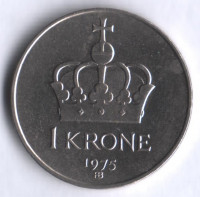 Монета 1 крона. 1975 год, Норвегия.