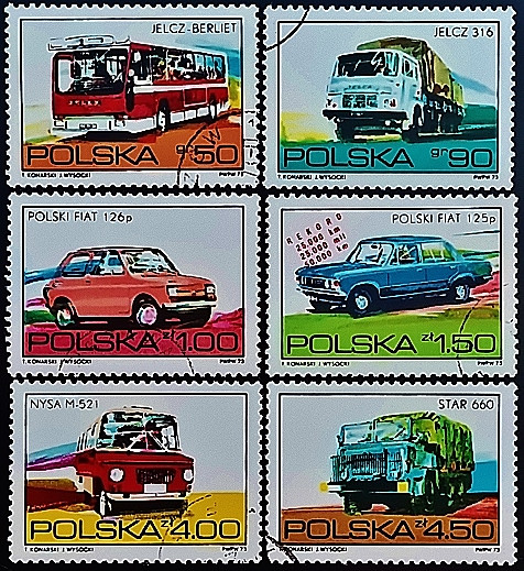 Набор почтовых марок (6 шт.). "Польские автомобили". 1973 год, Польша. Набор почтовых марок (6 шт.). "Польские автомобили". 1973 год, Польша.