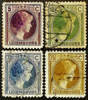 Набор почтовых марок (4 шт.). "Великая герцогиня Шарлотта". 1926-1935 годы, Люксембург.