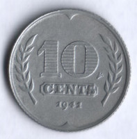 Монета 10 центов. 1941 год, Нидерланды.