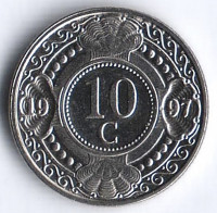 Монета 10 центов. 1997 год, Нидерландские Антильские острова.