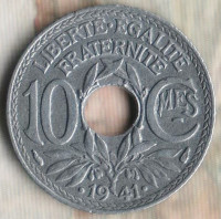 Монета 10 сантимов. ·1941· год, Франция. "Cmes" с чертой, дата с точками.