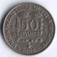 Монета 50 франков. 2000 год, Западно-Африканские Штаты.