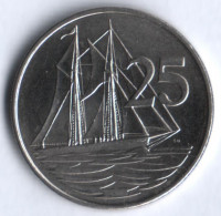 Монета 25 центов. 2002 год, Каймановы острова.