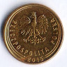 Монета 1 грош. 2015(l) год, Польша.