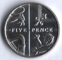 Монета 5 пенсов. 2014 год, Великобритания.