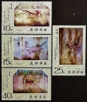 Набор почтовых марок (4 шт.). "Росписи гробниц периода Когурё". 1975 год, КНДР.